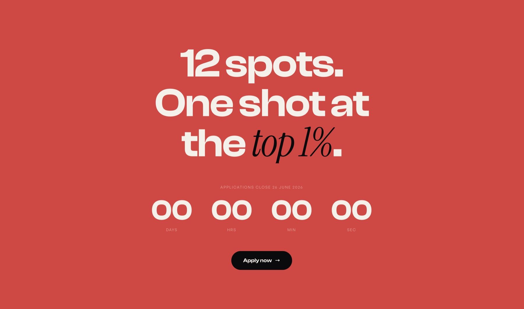 Shapers Academy website — 12 spots, one shot at the top 1%