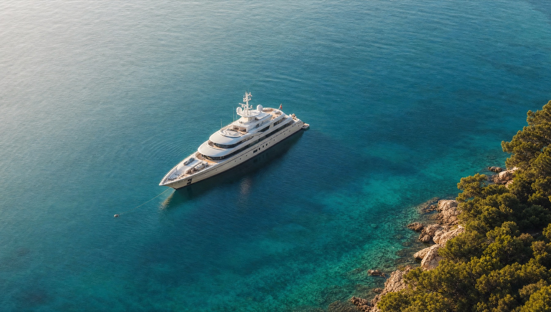 Superyacht at anchor in a turquoise bay